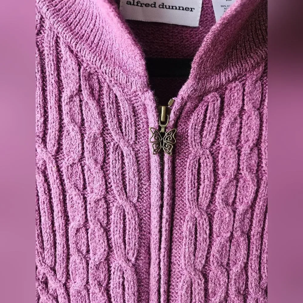 Alfred Dunner Lavender Zip-Up Cardigan